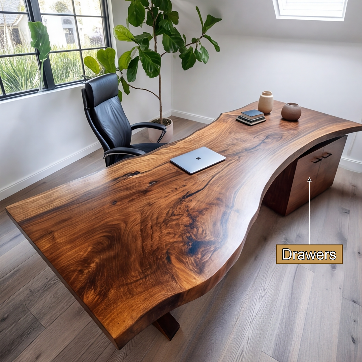 Nyxora Live Edge Solid Wood Desk with Drawers - Timberustic Desk With Drawers
