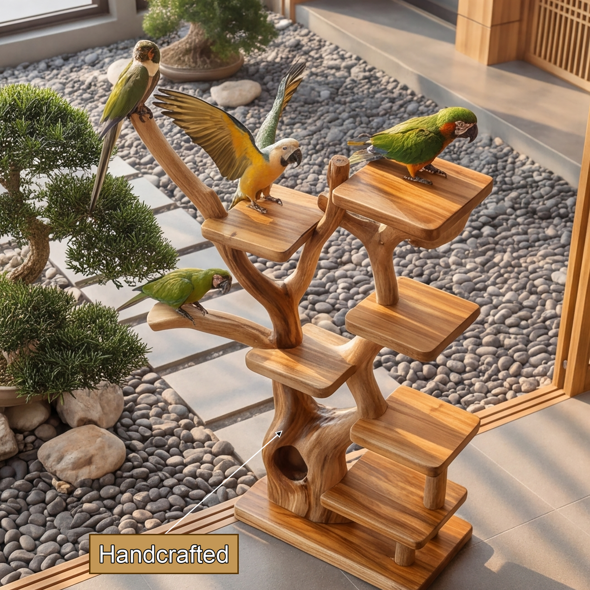 Oakhollow Handcrafted Tree Branch Parrot Stand - Timberustic Tree Branch Parrot Stand