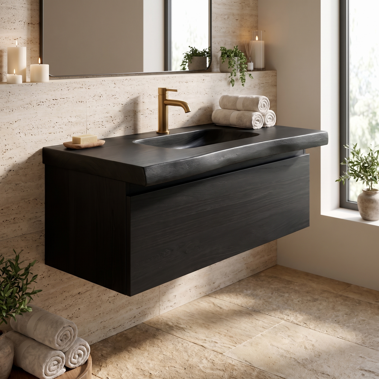 Oakmere Handcrafted Solid Wood Floating Bathroom Vanity with Drawers - Timberustic Floating Bathroom Vanity With Drawers