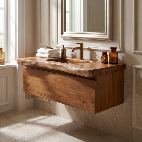 Oakmere Handcrafted Solid Wood Floating Bathroom Vanity with Drawers Brown - Timberustic Floating Bathroom Vanity With Drawers