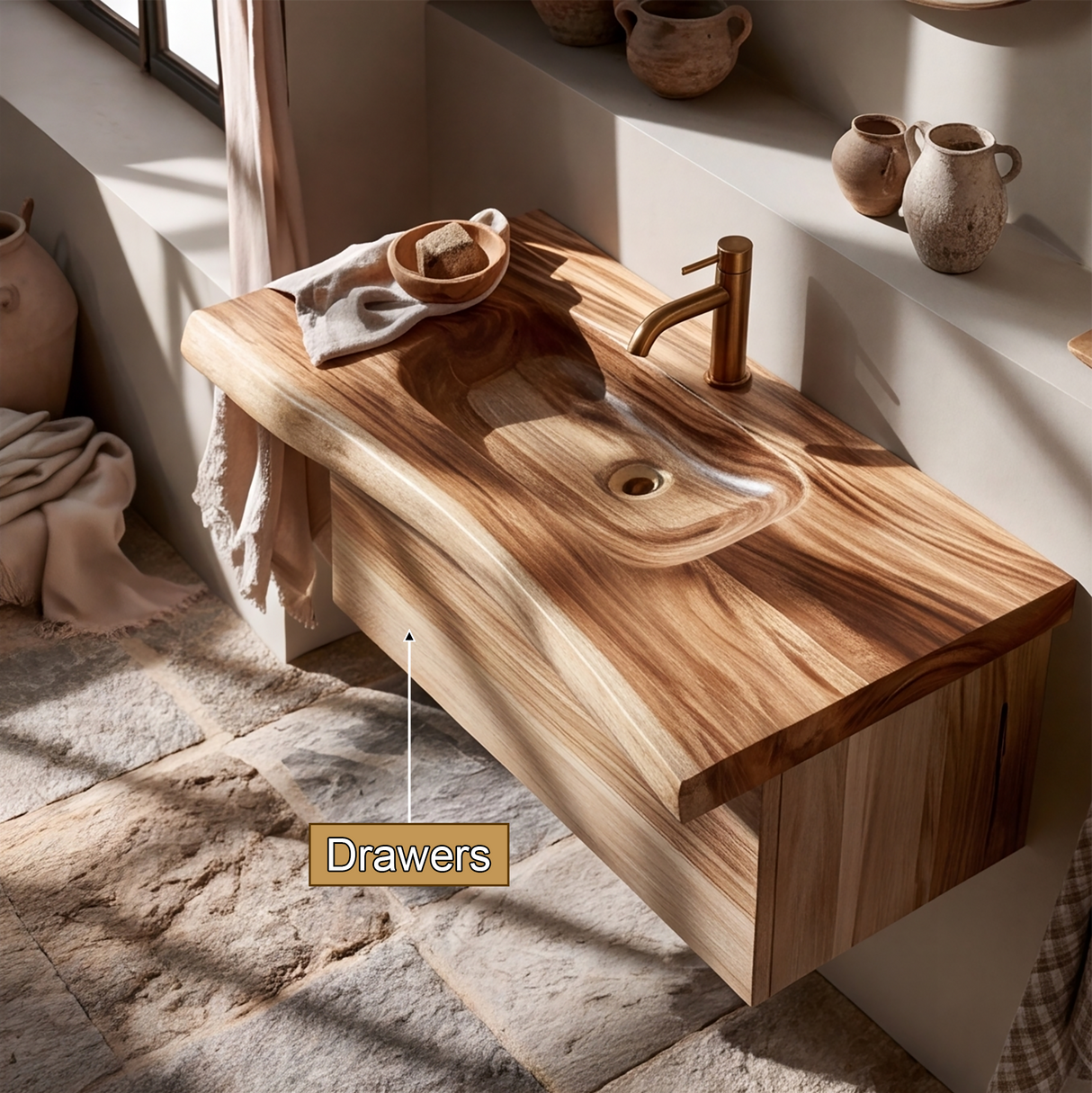 Oakmere Handcrafted Solid Wood Floating Bathroom Vanity with Drawers