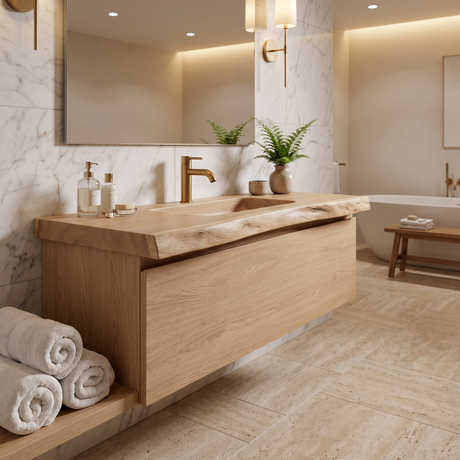 Oakmere Handcrafted Solid Wood Floating Bathroom Vanity with Drawers - Timberustic Floating Bathroom Vanity With Drawers