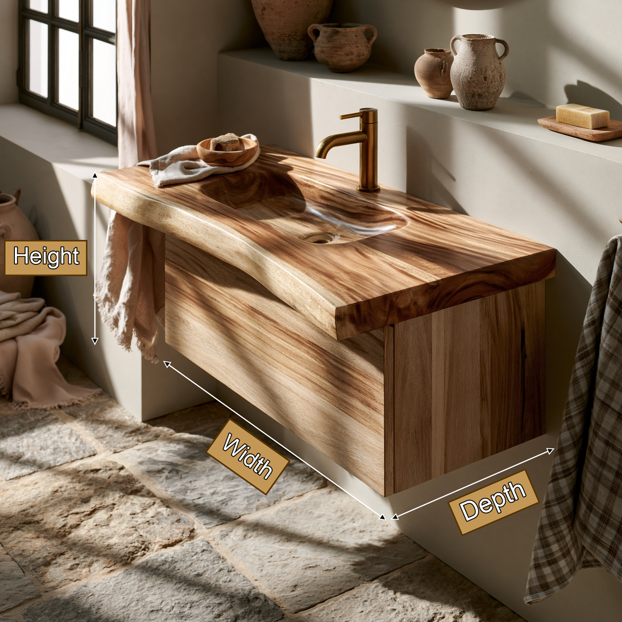 Oakmere Handcrafted Solid Wood Floating Bathroom Vanity with Drawers