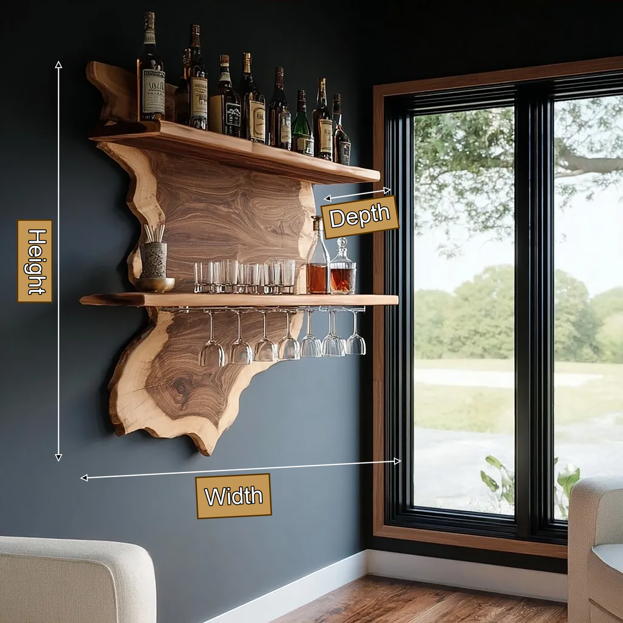 Oakmere Live Edge Solid Wood Floating Wine Shelf  SPA912481