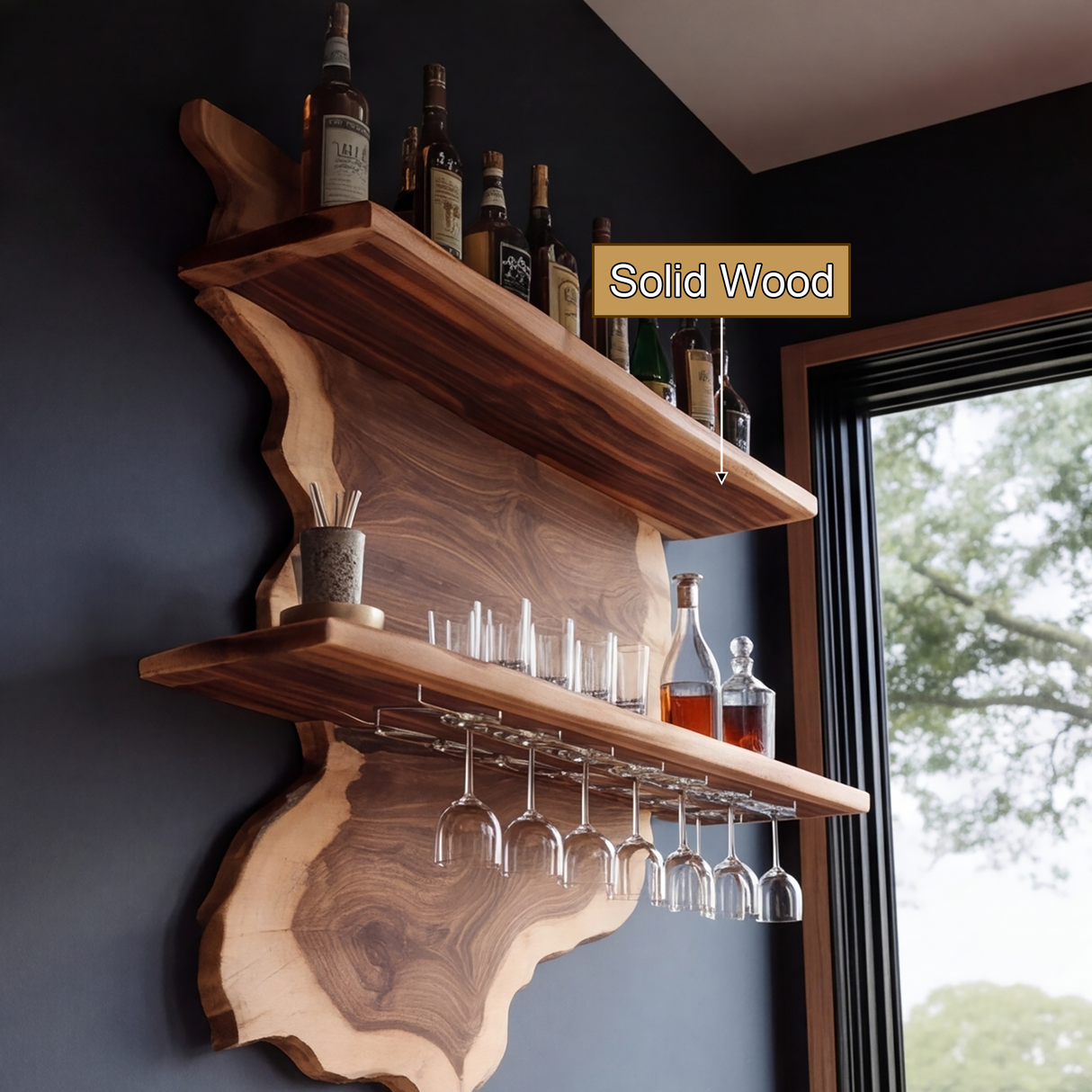 Oakmere Live Edge Solid Wood Floating Wine Shelf  SPA912481