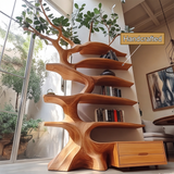 Oakspire Handcrafted Sculpted Solid Wood Tree Bookshelf with Drawer SPA198784 - Timberustic Tree Bookshelf