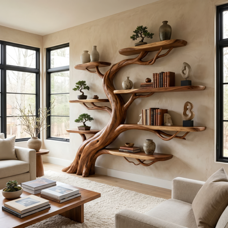 Oakspire Handcrafted Solid Wood Tree Bookshelf - Timberustic Tree Bookshelf