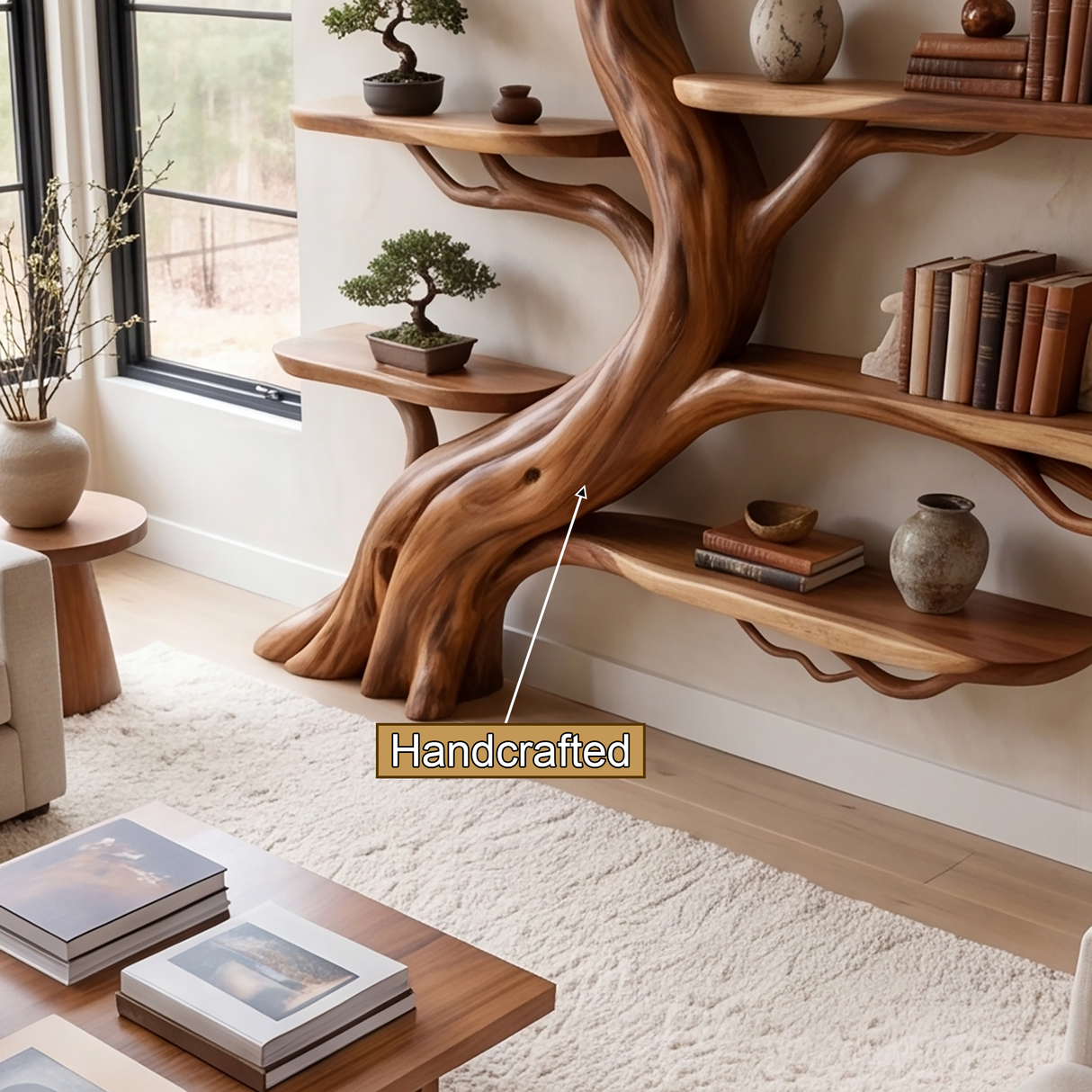 Oakspire Handcrafted Solid Wood Tree Bookshelf