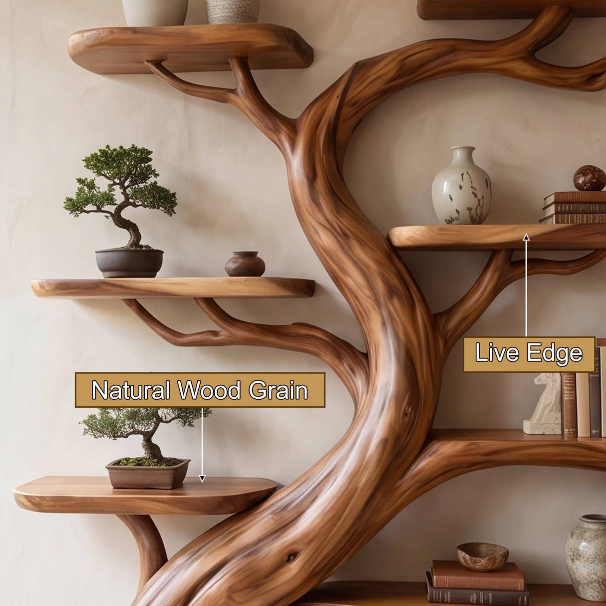 Oakspire Handcrafted Solid Wood Tree Bookshelf