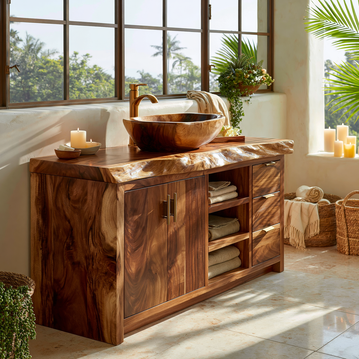Oakwyn Live Edge Solid Wood Freestanding Bathroom Vanity with Drawers