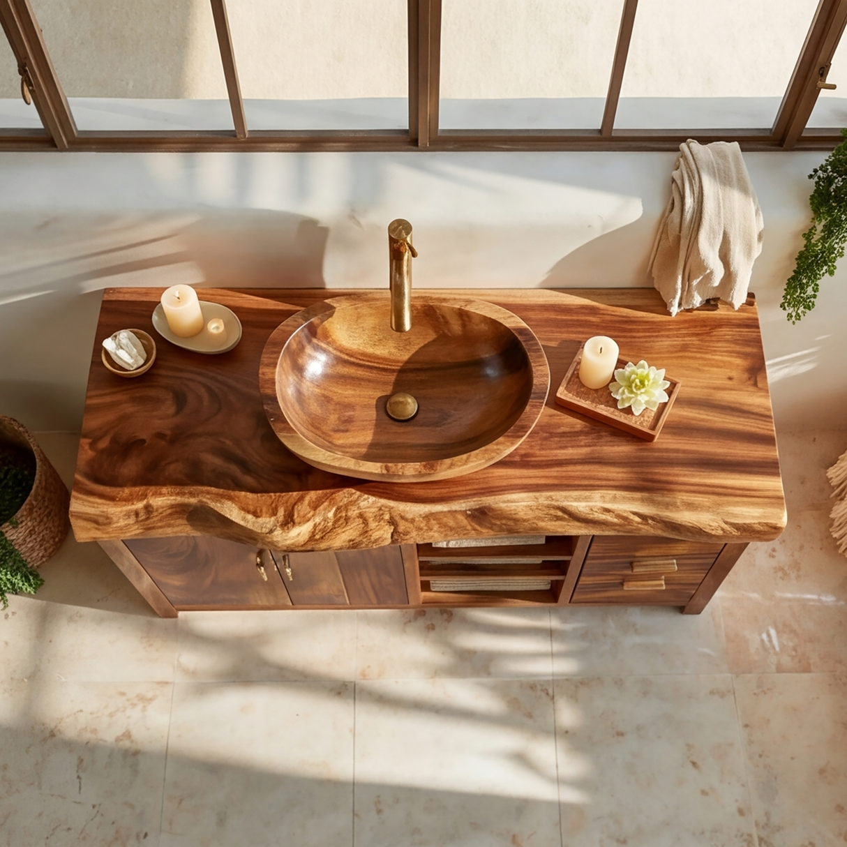 Oakwyn Live Edge Solid Wood Freestanding Bathroom Vanity with Drawers