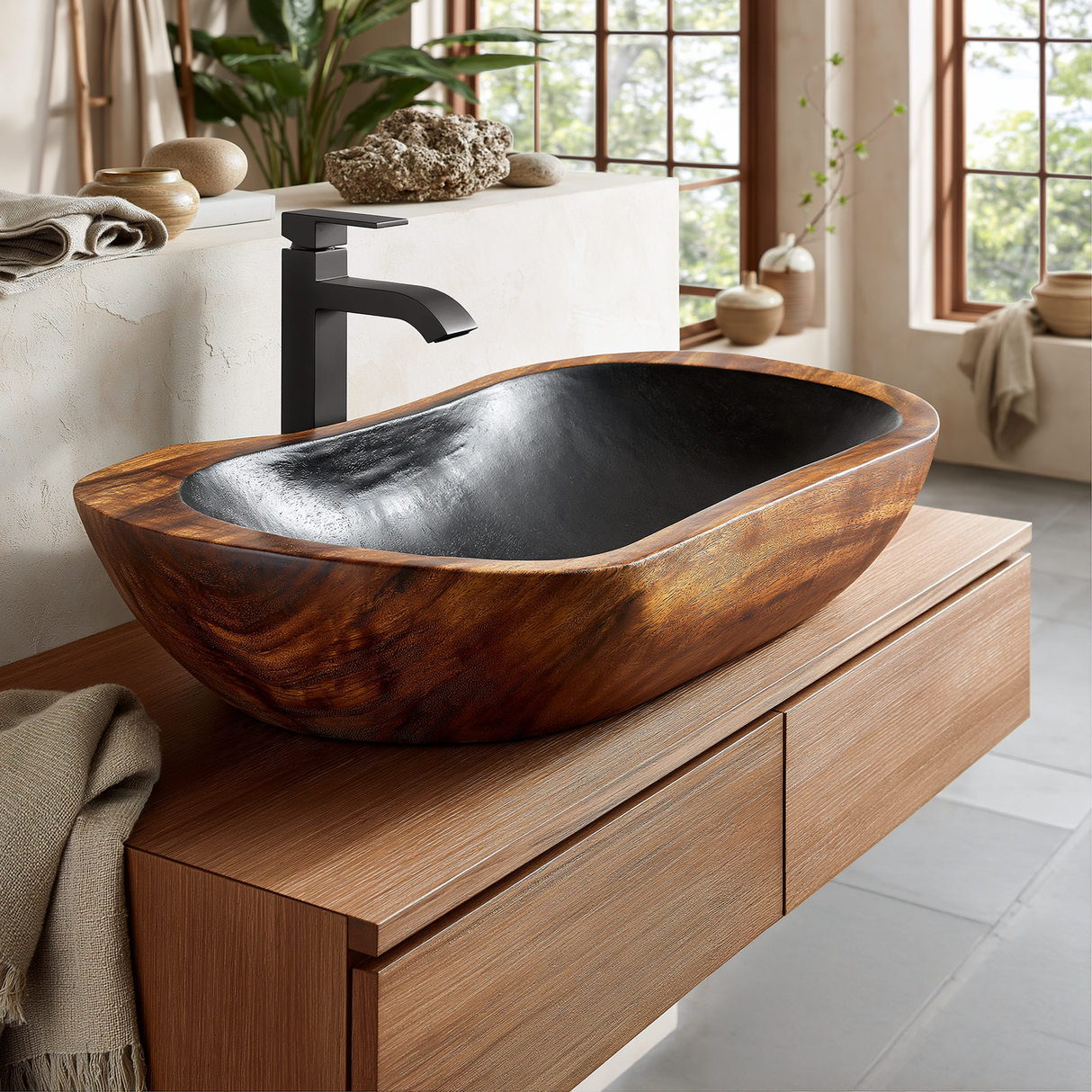 Obsidian Cove Handcrafted Solid Wood Vessel Sink - Timberustic Vessel Sinks