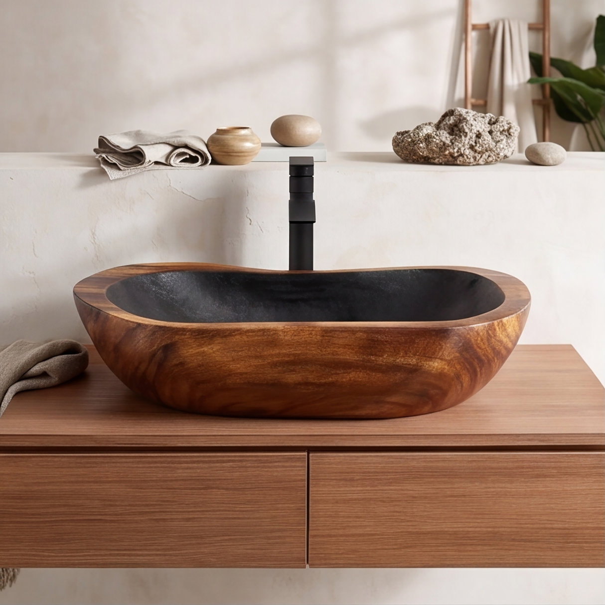 Obsidian Cove Handcrafted Solid Wood Vessel Sink - Timberustic Vessel Sinks