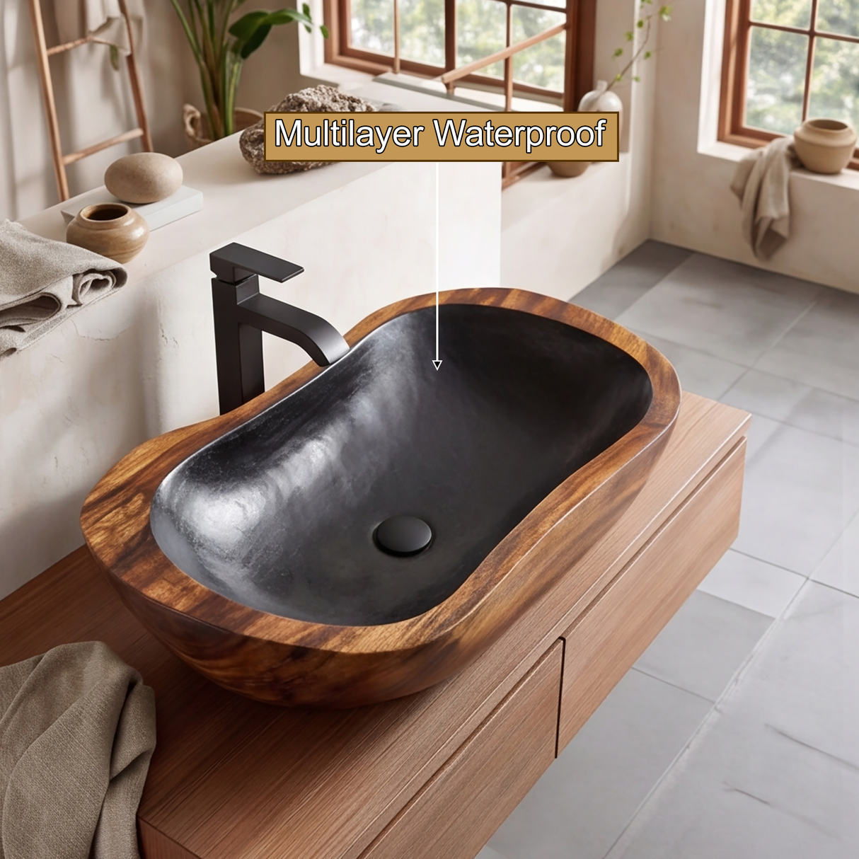 Obsidian Cove Handcrafted Solid Wood Vessel Sink - Timberustic Vessel Sinks