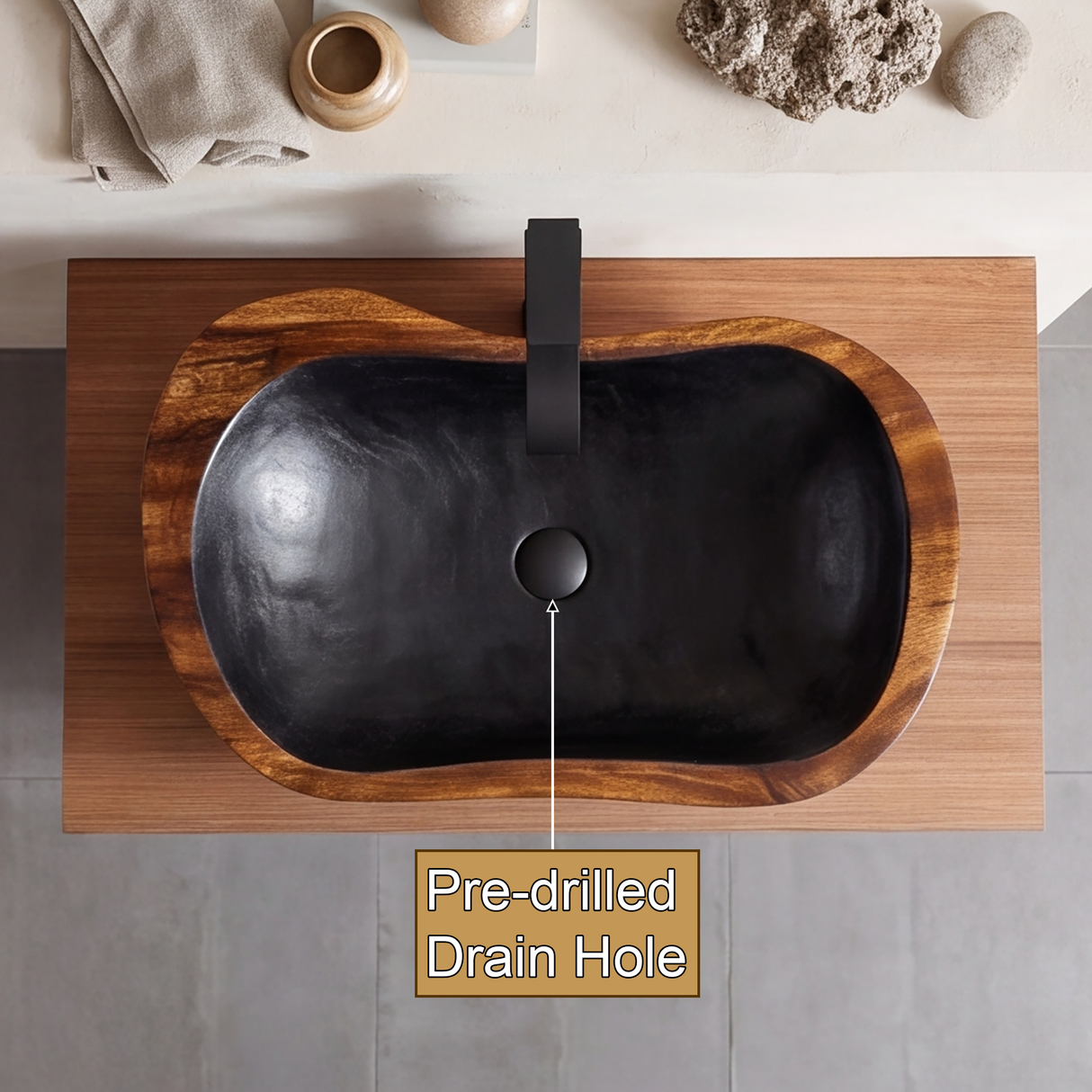 Obsidian Cove Handcrafted Solid Wood Vessel Sink - Timberustic Vessel Sinks