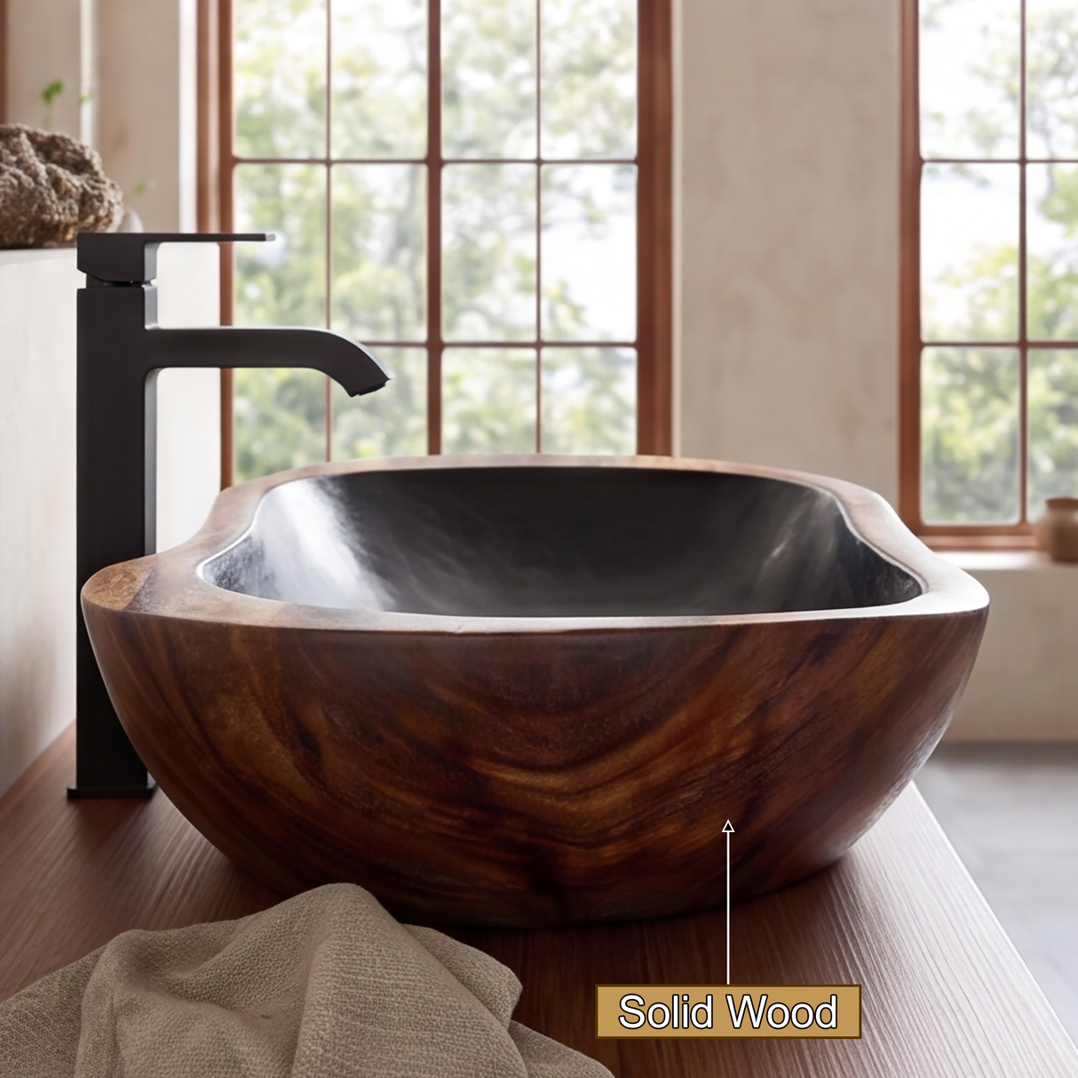 Obsidian Cove Handcrafted Solid Wood Vessel Sink - Timberustic Vessel Sinks