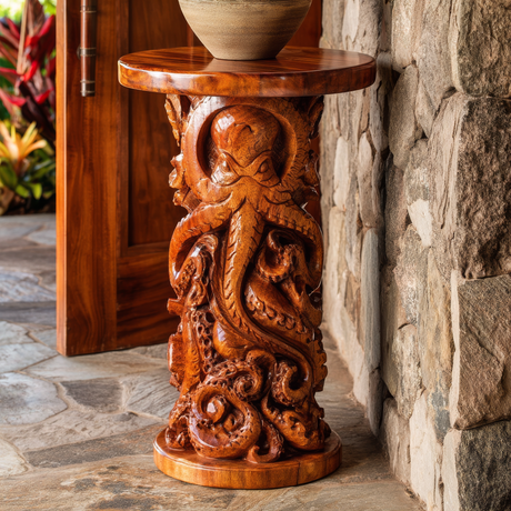 Octavion Sculpted Solid Wood Pedestal Stand - Timberustic Pedestal Stand