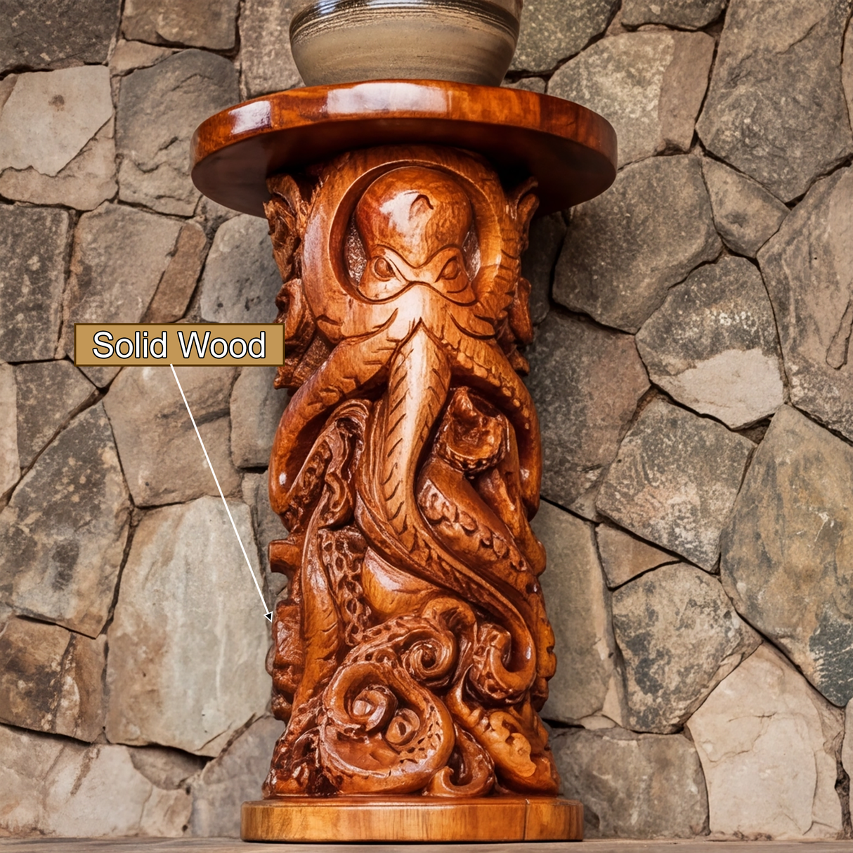 Octavion Sculpted Solid Wood Pedestal Stand - Timberustic Pedestal Stand