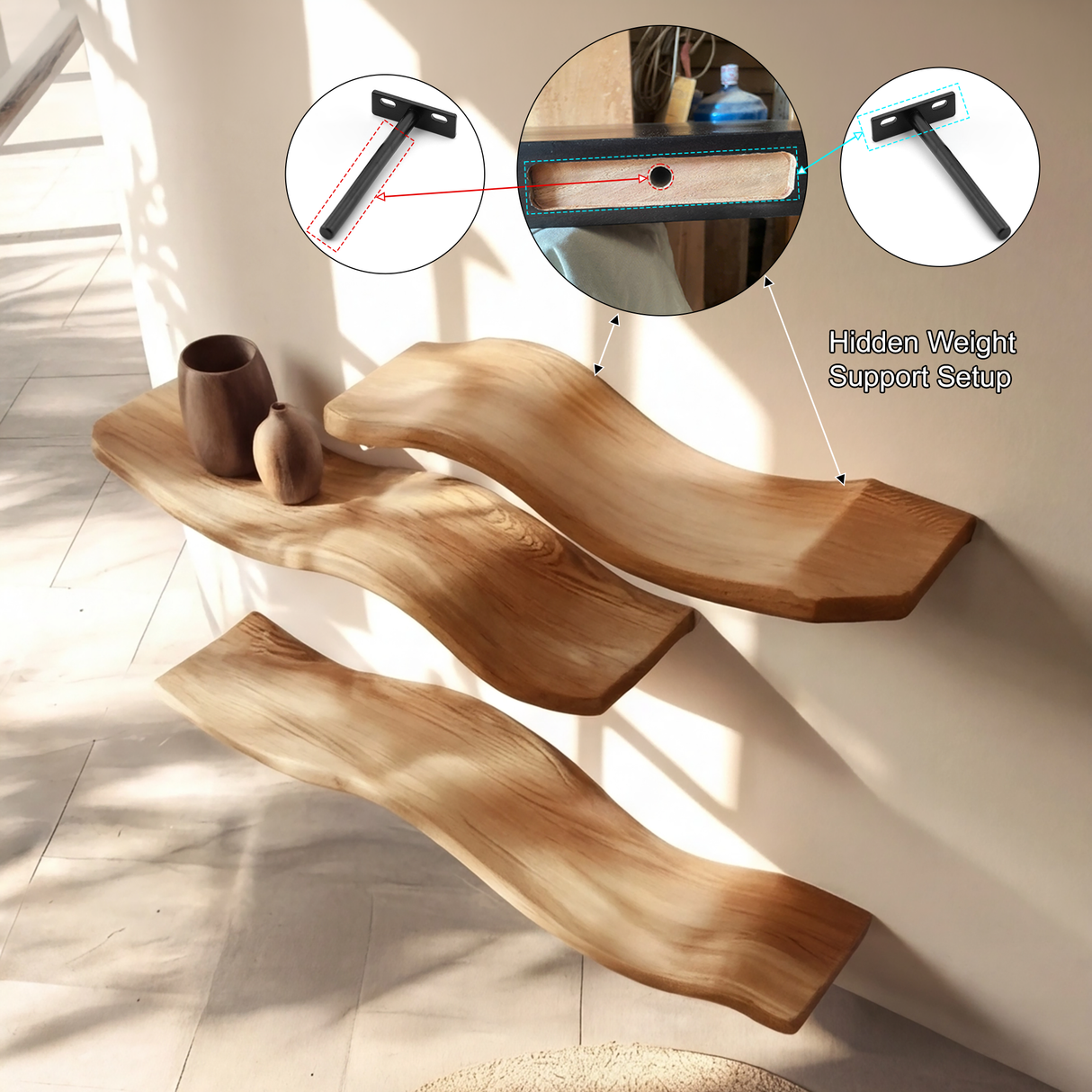 Ondula Solid Wood Floating Shelves - Timberustic Floating Shelf