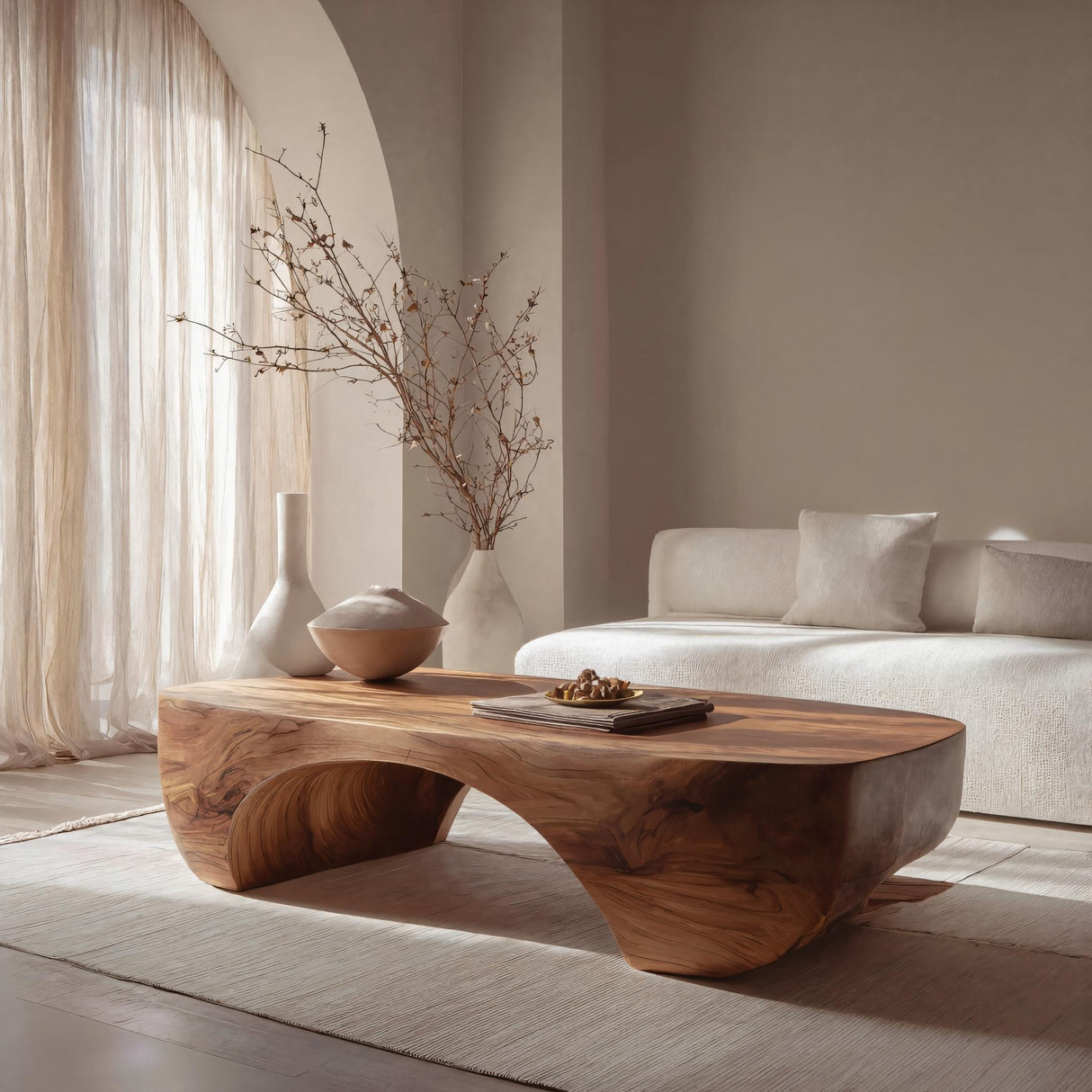 Organic Arch Solid Wood Coffee Table Japandi Contemporary