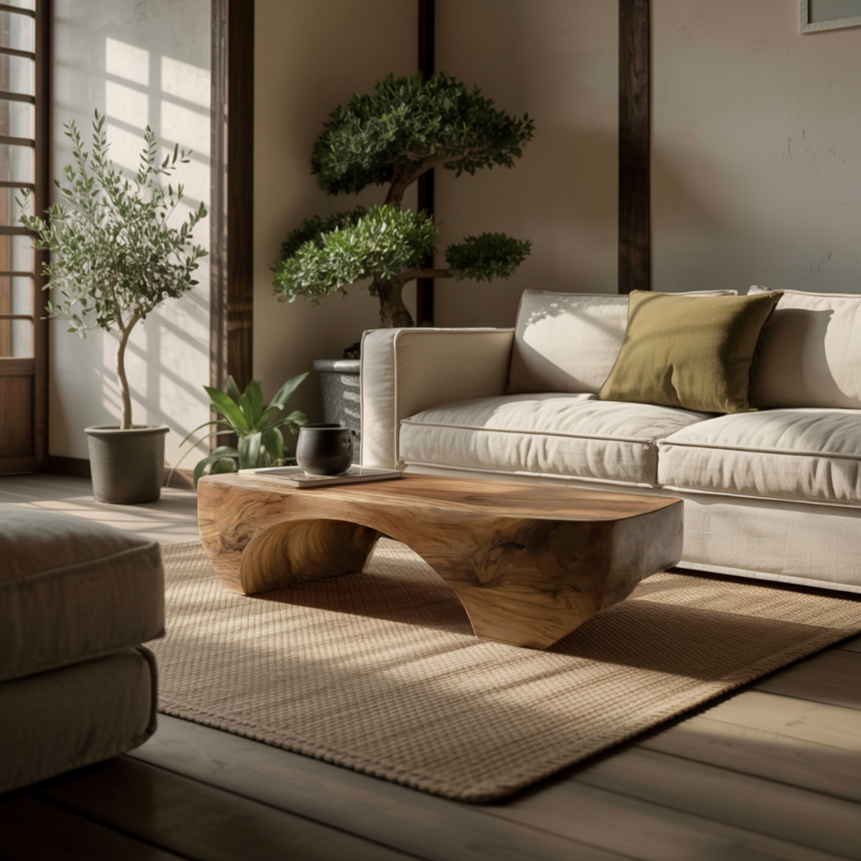 Organic Arch Solid Wood Coffee Table Japandi Contemporary