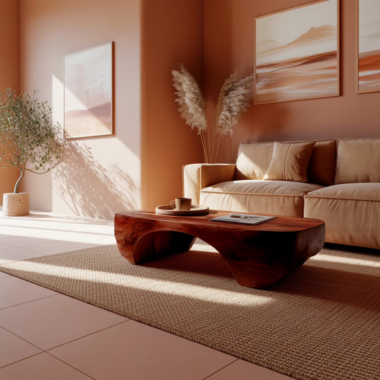 Organic Arch Solid Wood Coffee Table Japandi Contemporary