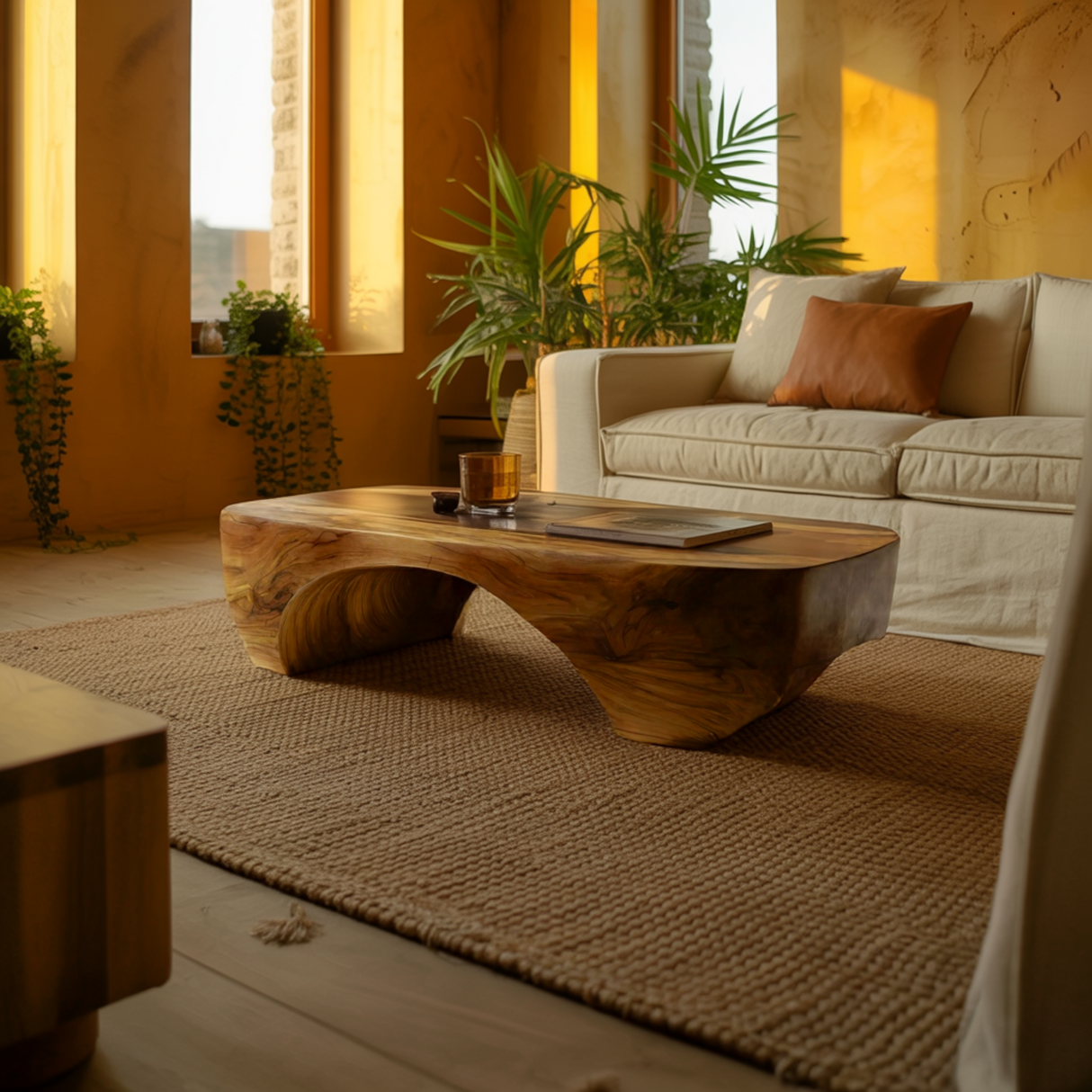 Organic Arch Solid Wood Coffee Table Japandi Contemporary