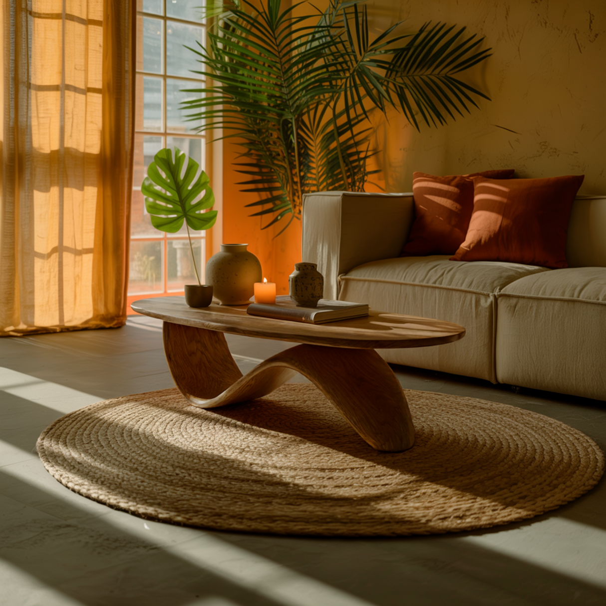 Organic Wave Solid Wood Coffee Table – Scandinavian Japandi Style