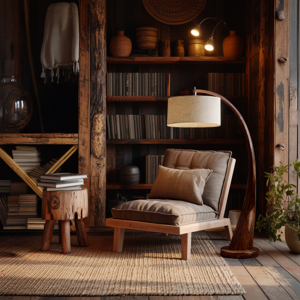 Orin Arc Sculpted Solid Wood Floor Lamp