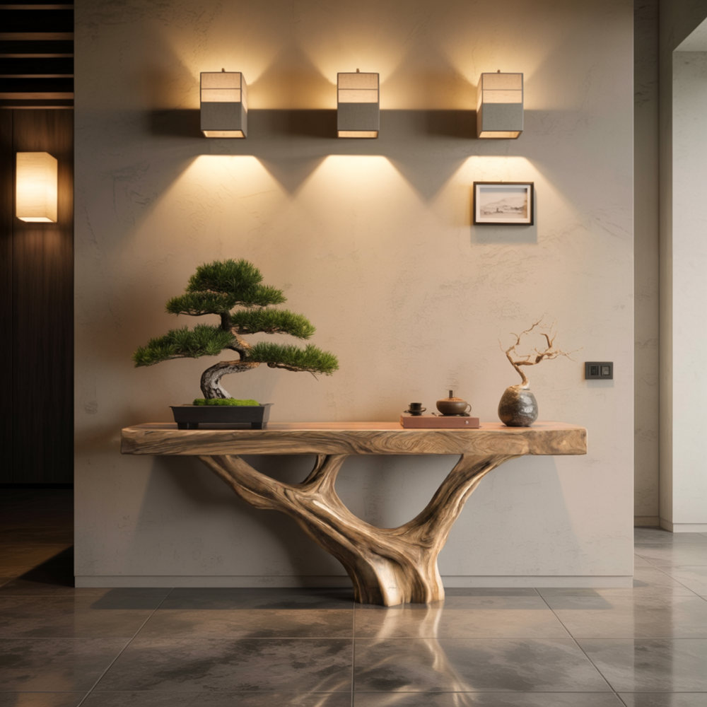 Solid Wood Sculptural Console Table, Organic Modern Entryway Furniture ...