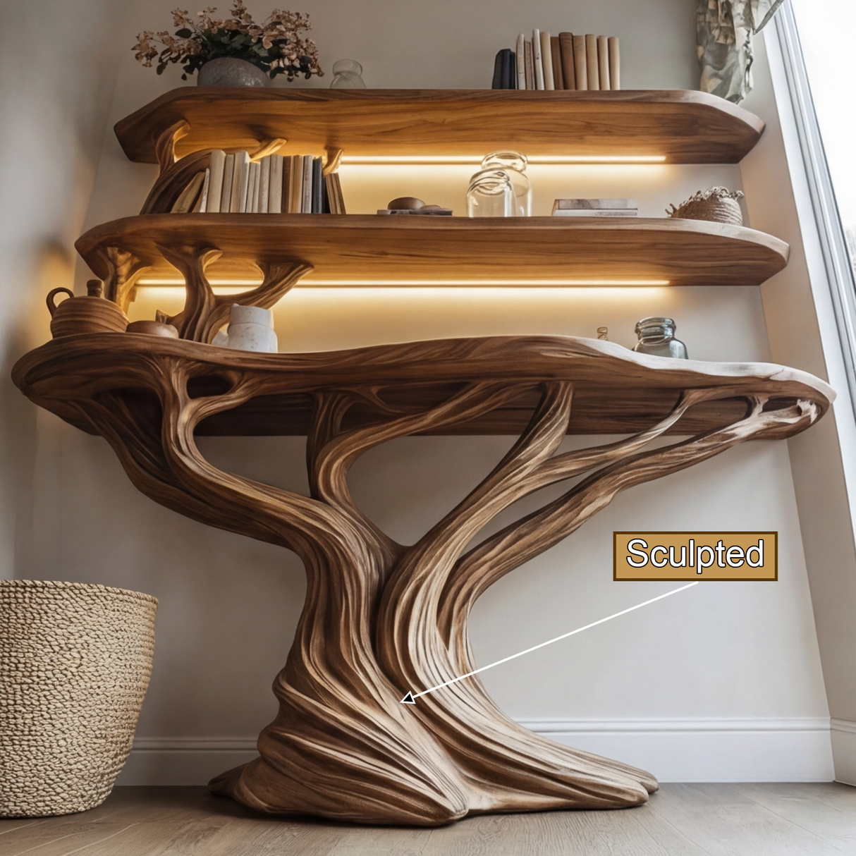 Orinthal Sculpted Solid Wood Console Table with Shelves - Timberustic Console Table with Shelves