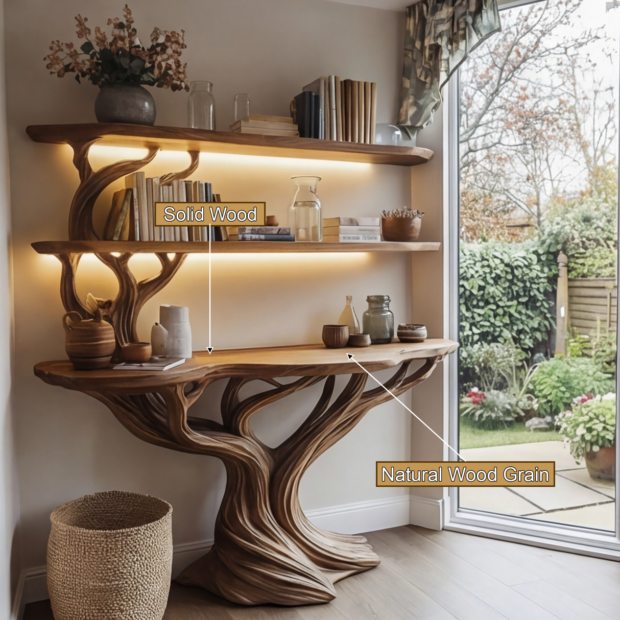 Orinthal Sculpted Solid Wood Console Table with Shelves - Timberustic Console Table with Shelves