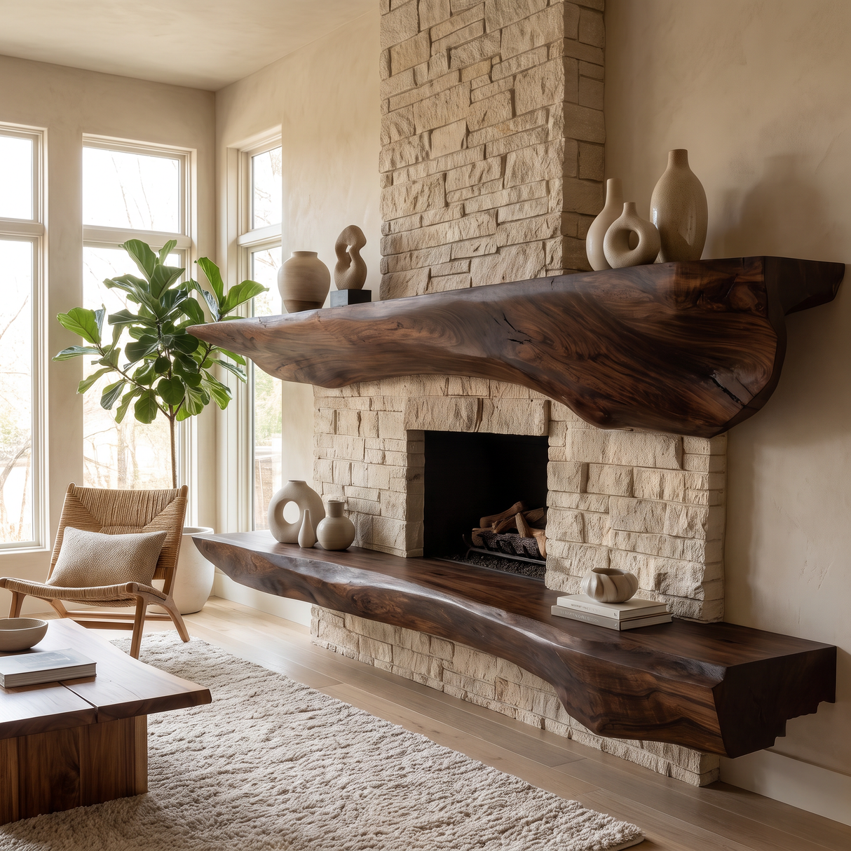 Orithen Sculpted Fireplace Mantel Shelf SPA925327 Dark Walnut - Timberustic Fireplace Mantel Shelf