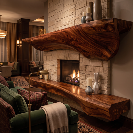 Orithen Sculpted Fireplace Mantel Shelf SPA925327 Mahogany - Timberustic Fireplace Mantel Shelf