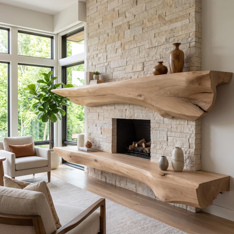 Orithen Sculpted Fireplace Mantel Shelf SPA925327 Natural Oak - Timberustic Fireplace Mantel Shelf