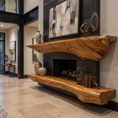 Orithen Sculpted Fireplace Mantel Shelf SPA925327 Teak - Timberustic Fireplace Mantel Shelf