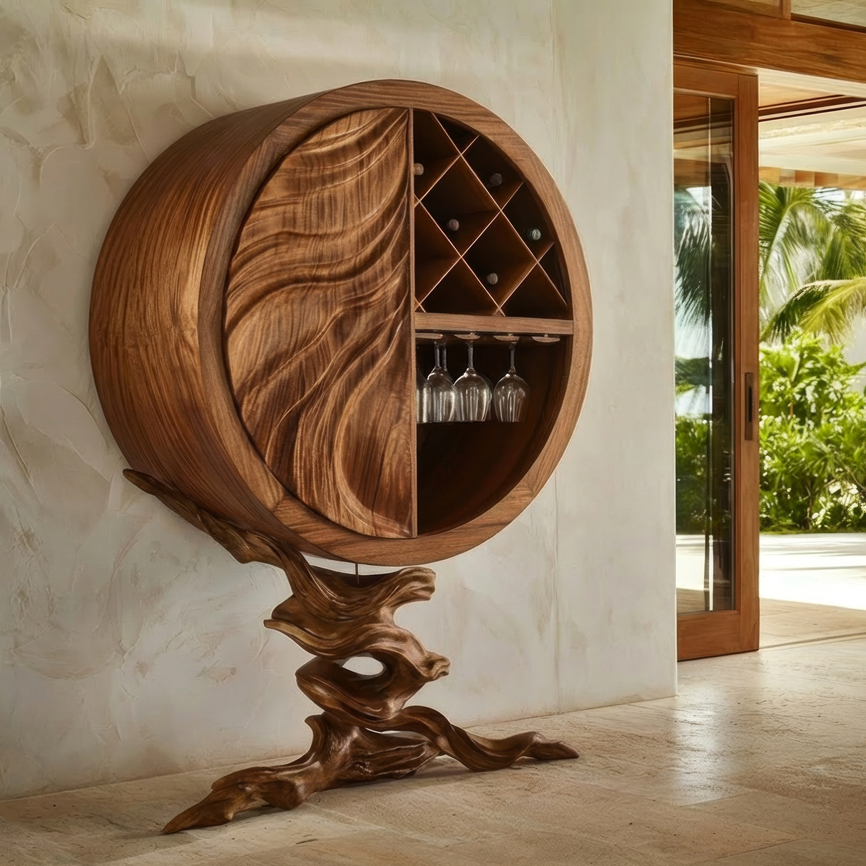Orivane Sculpted Solid Wood Bar Cabinet - Timberustic Wine Cabinet