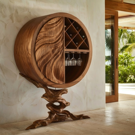 Orivane Sculpted Solid Wood Bar Cabinet - Timberustic Wine Cabinet
