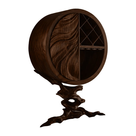 Orivane Sculpted Solid Wood Bar Cabinet Dark Walnut - Timberustic Wine Cabinet