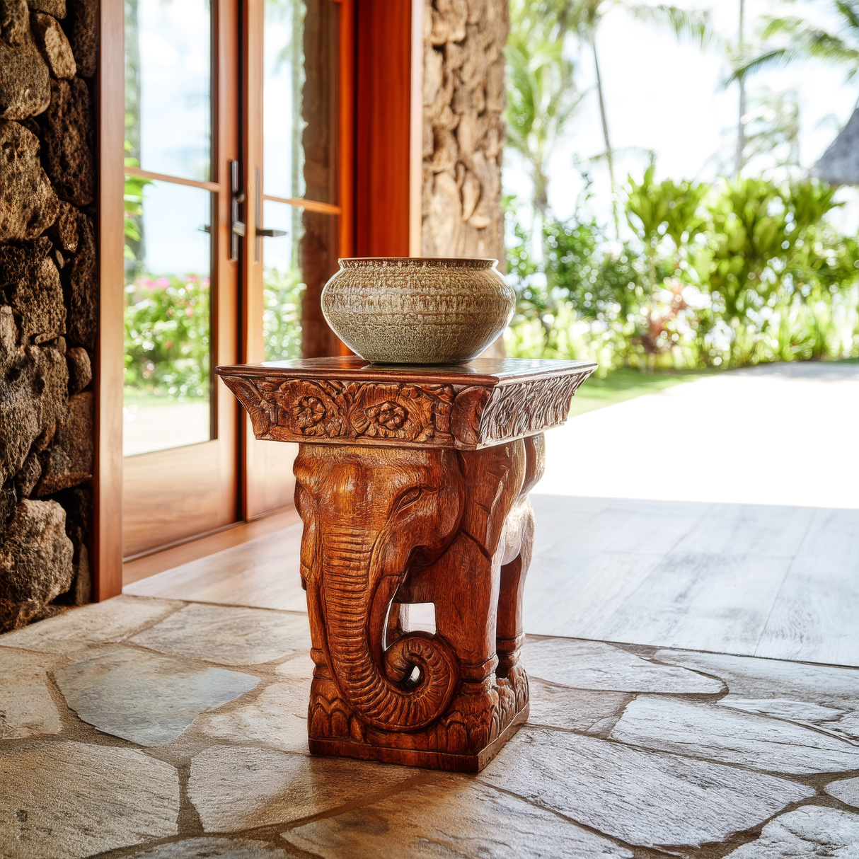 Orivane Sculpted Solid Wood Pedestal Stand - Timberustic Pedestal Stand