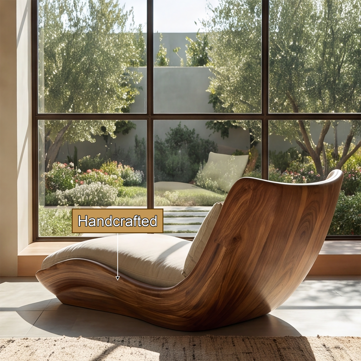Orivelle Handcrafted Sculpted Solid Wood Chaise Lounge