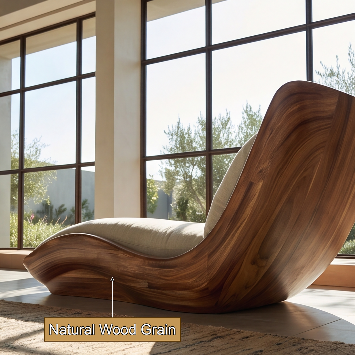 Orivelle Handcrafted Sculpted Solid Wood Chaise Lounge