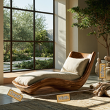 Orivelle Handcrafted Sculpted Solid Wood Chaise Lounge