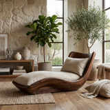 Orivelle Handcrafted Sculpted Solid Wood Chaise Lounge