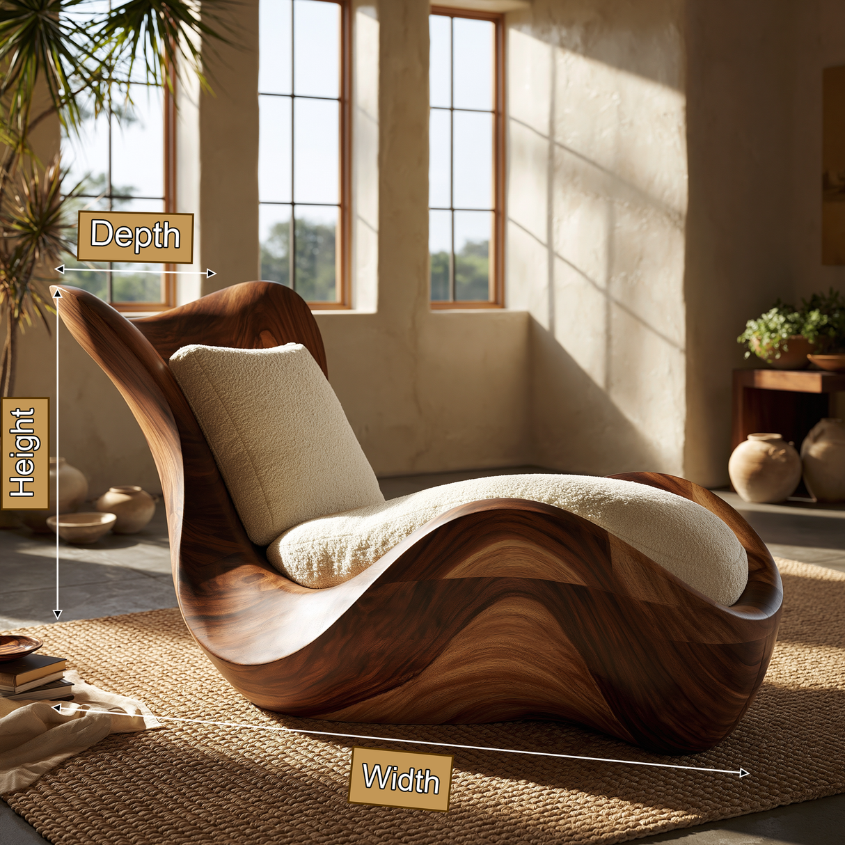 Orivelle Handcrafted Solid Wood Chaise Lounge