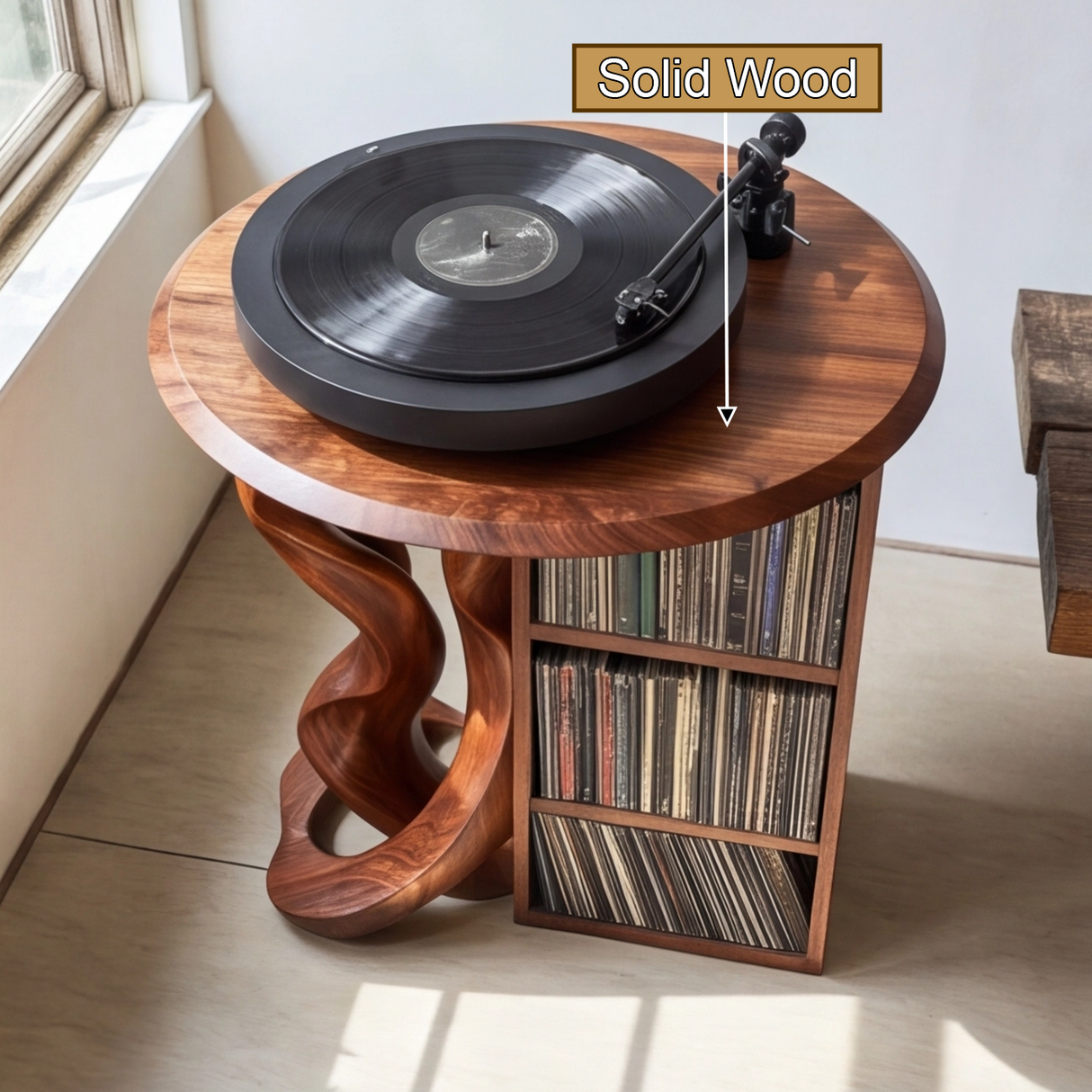 Orivon Handcrafted Solid Wood Record Player Stand SPA241503 - Timberustic Record Player Stand With Storage