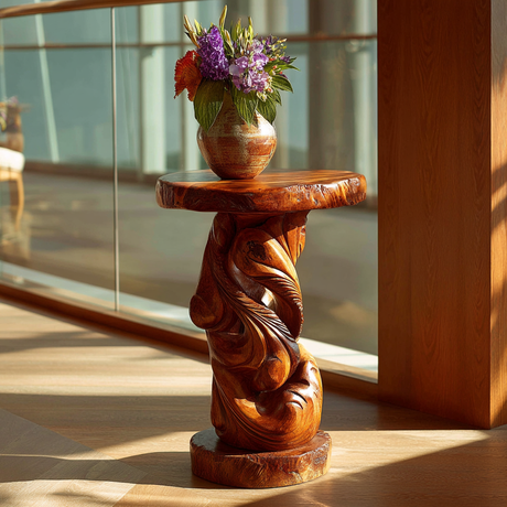 Orlavyn Solid Wood Sculpted Pedestal Stand - Timberustic Pedestal Stand