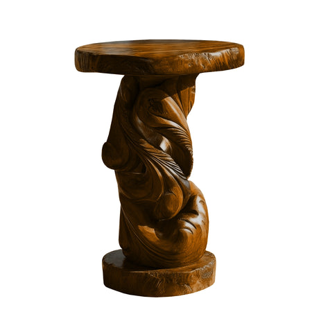 Orlavyn Solid Wood Sculpted Pedestal Stand Brown - Timberustic Pedestal Stand
