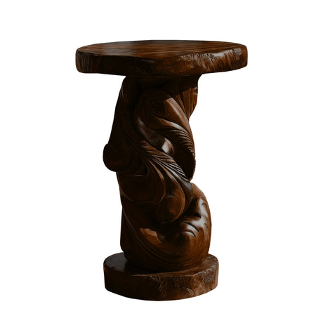 Orlavyn Solid Wood Sculpted Pedestal Stand Dark Walnut - Timberustic Pedestal Stand