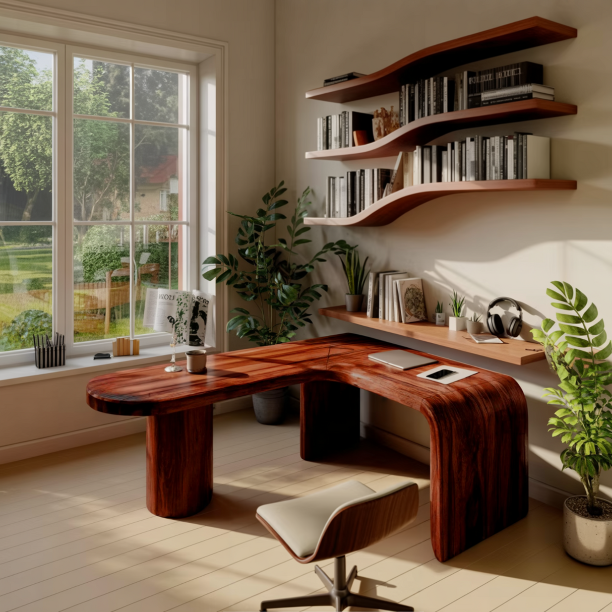 Orlen Curved Solid Wood L-Shaped Desk